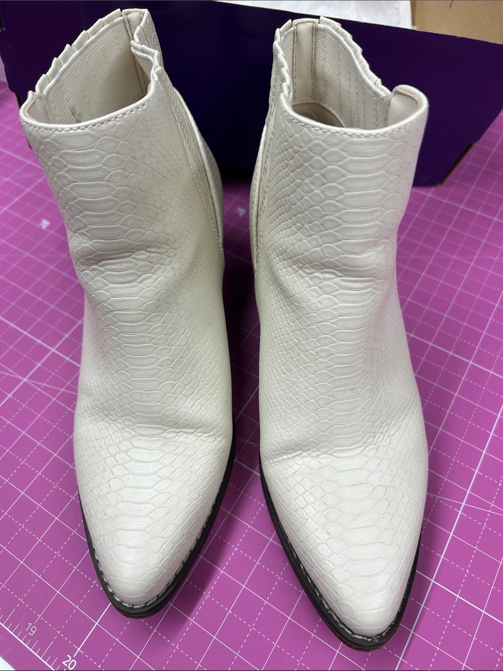 a.n.a Off White Textured Pointed-Toe Ankle Boots